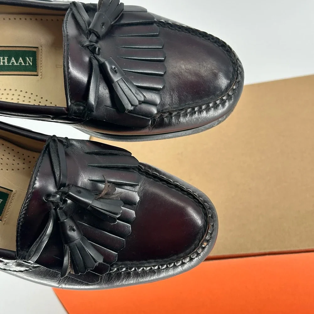 VTG Cole Haan Pinch Tassel Dark Cherry Leather Loafers Dress Shoes Fall Men 10 D